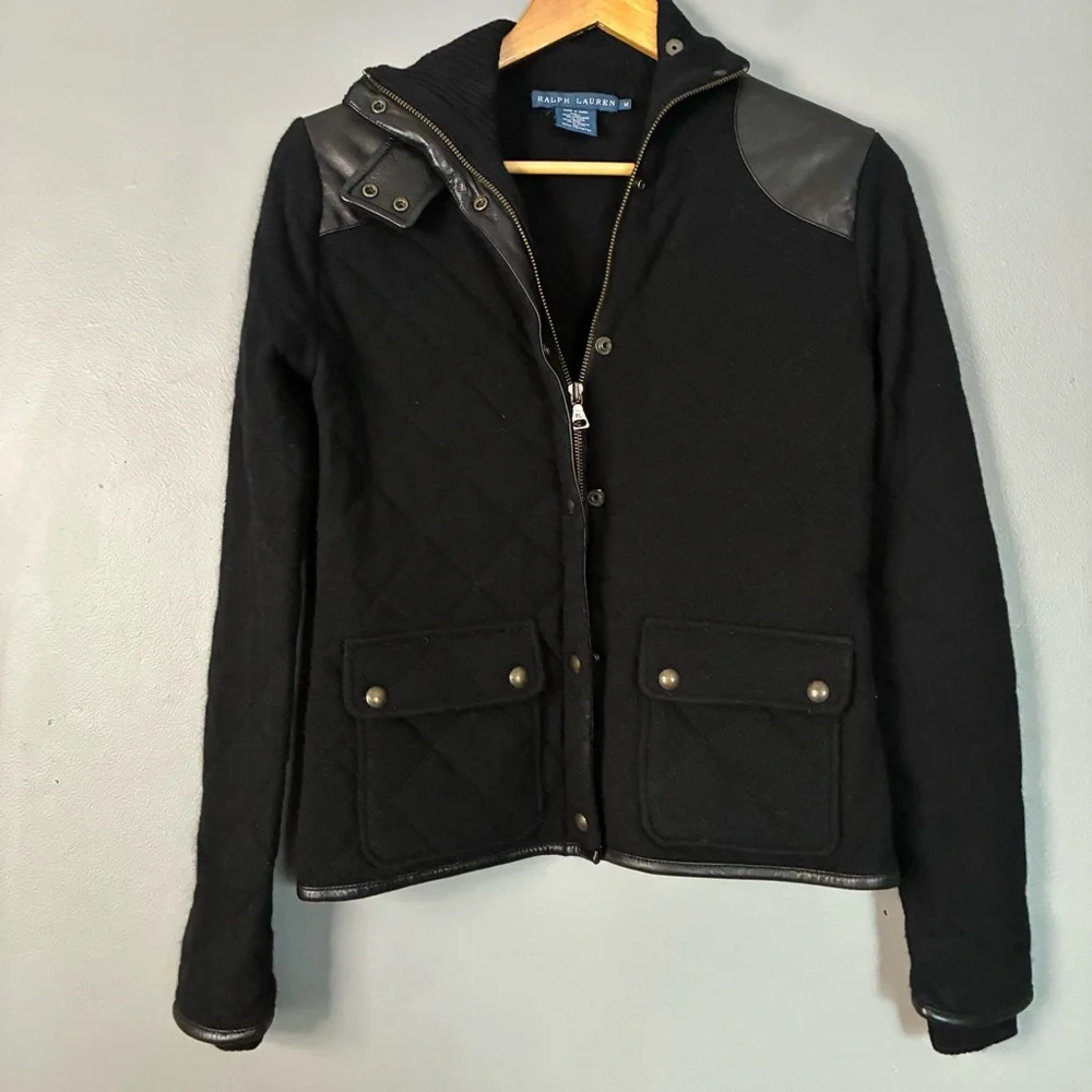 RALPH LAUREN Vintage women’s cashmere Black Quilted Barn Coat sweater Jacket M